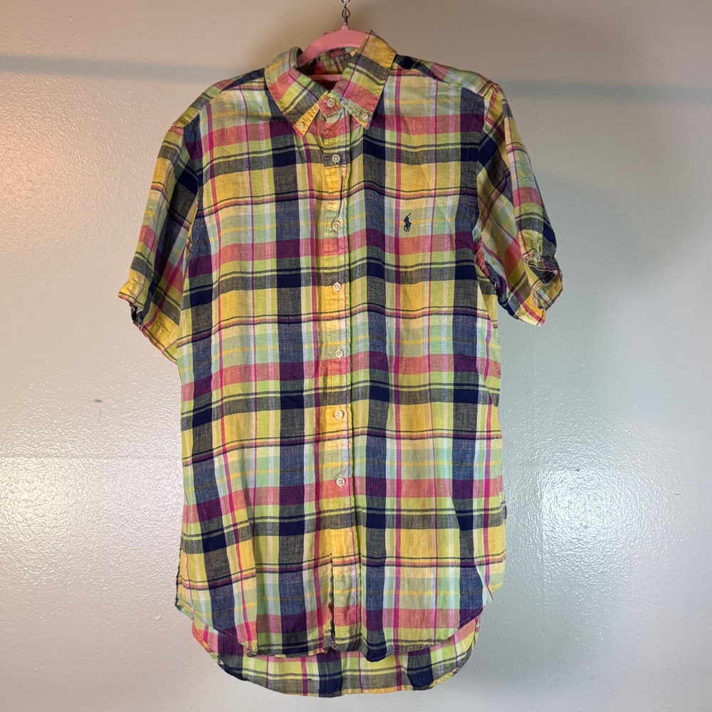 Ralph Lauren Classic Fit Plaid Button Down Short Sleeve Shirt Men’s Medium M - Picture 4 of 6